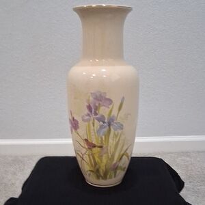 Cream and Purple Floral Accent Vase